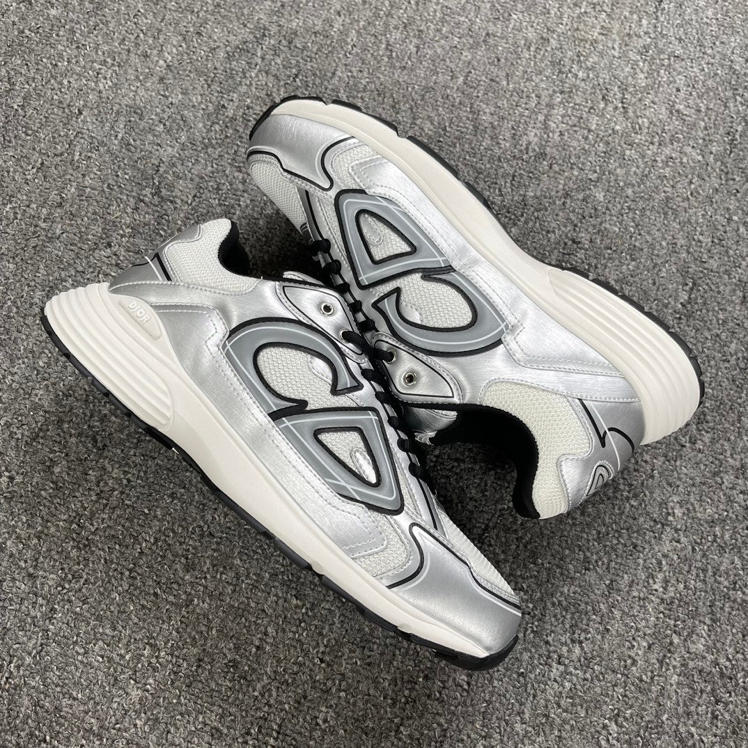 DIOR B30 SNEAKER White Mesh Silver-Tone Metallic Calfskin