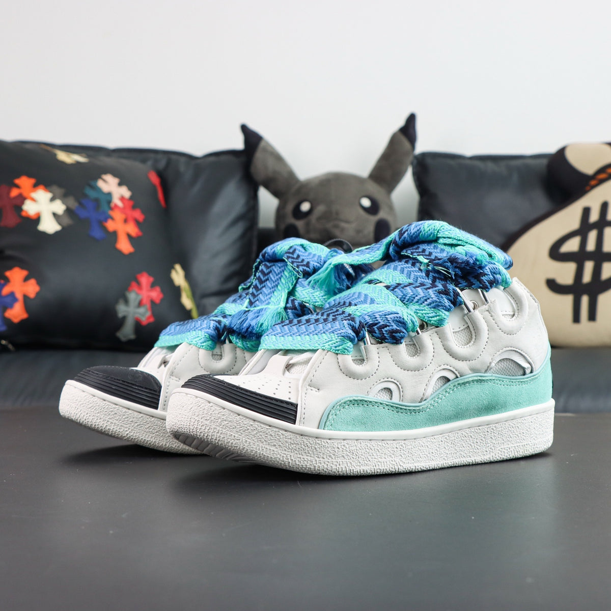 LANVIN SNEAKER white, blue, and green