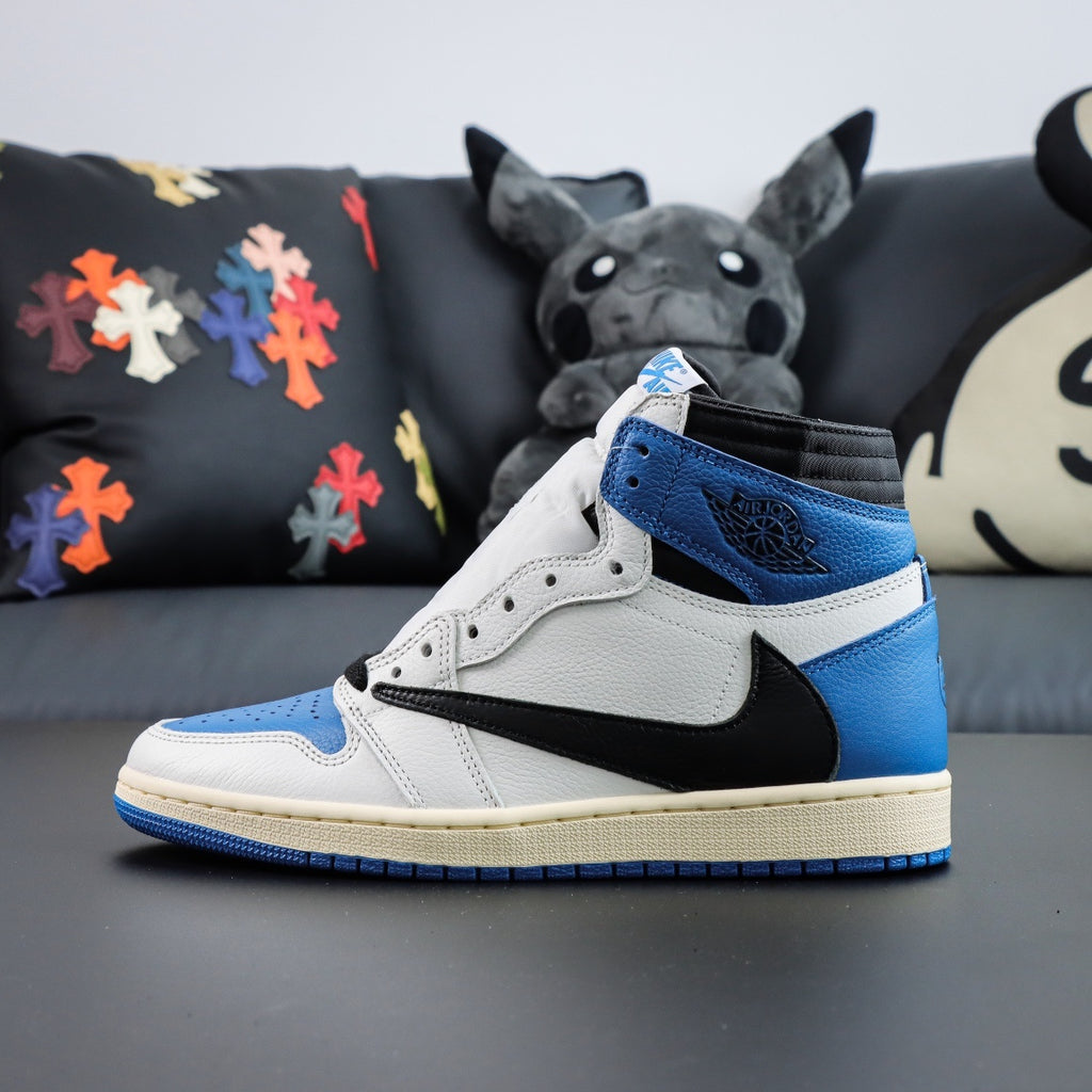 Jordan 1 Retro High x Fragment Design x Travis Scott 'Sail Black Military Blue