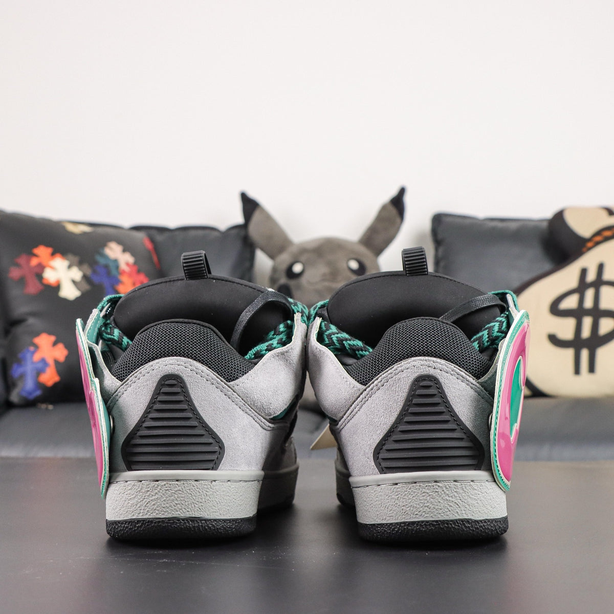 LANVIN CURB SNEAKER grey, dark green, and pink