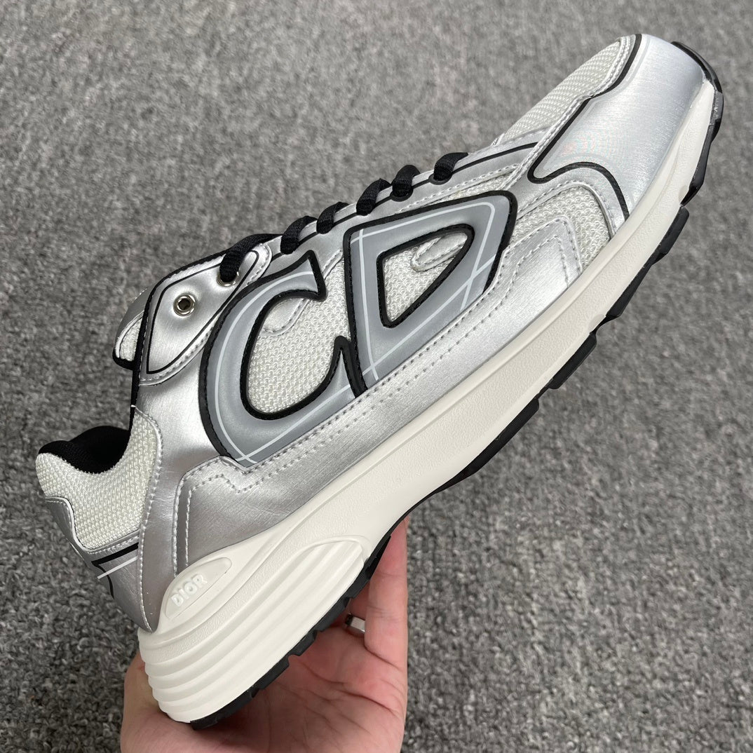 DIOR B30 SNEAKER White Mesh Silver-Tone Metallic Calfskin