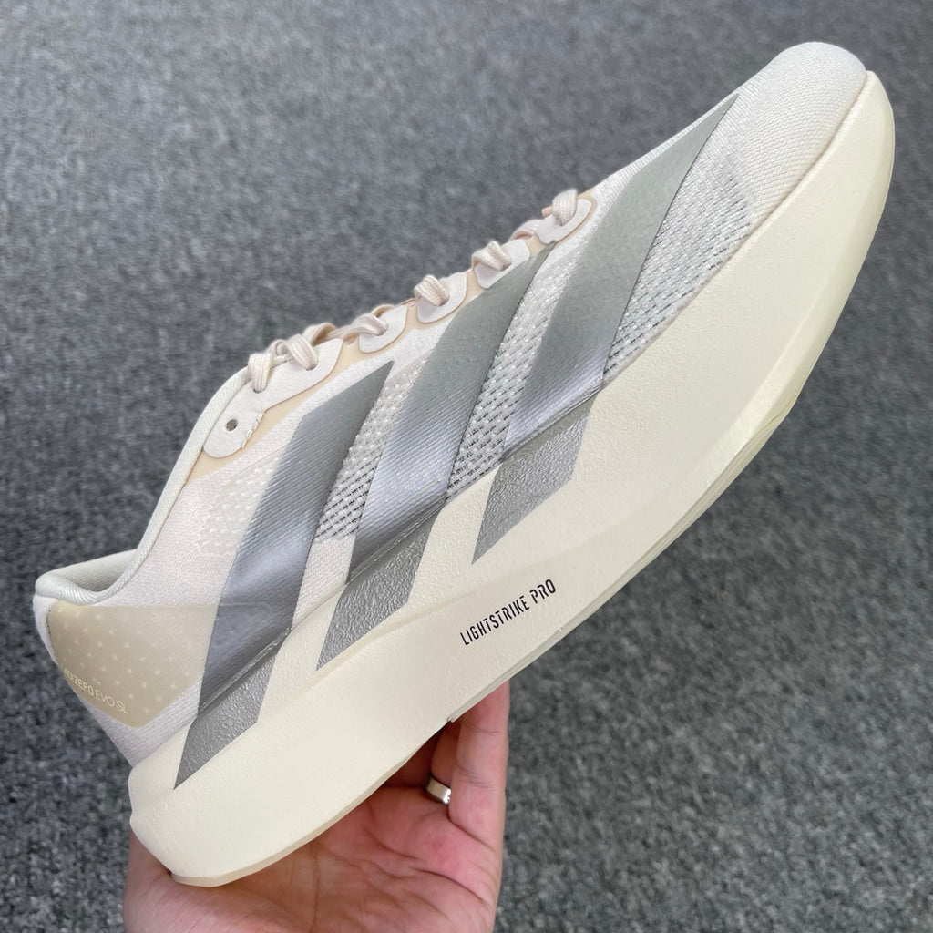 adidas Adizero Evo SL Wonder White / Cyber Metallic / Warm Vanilla (or Core White / Halo Silver)