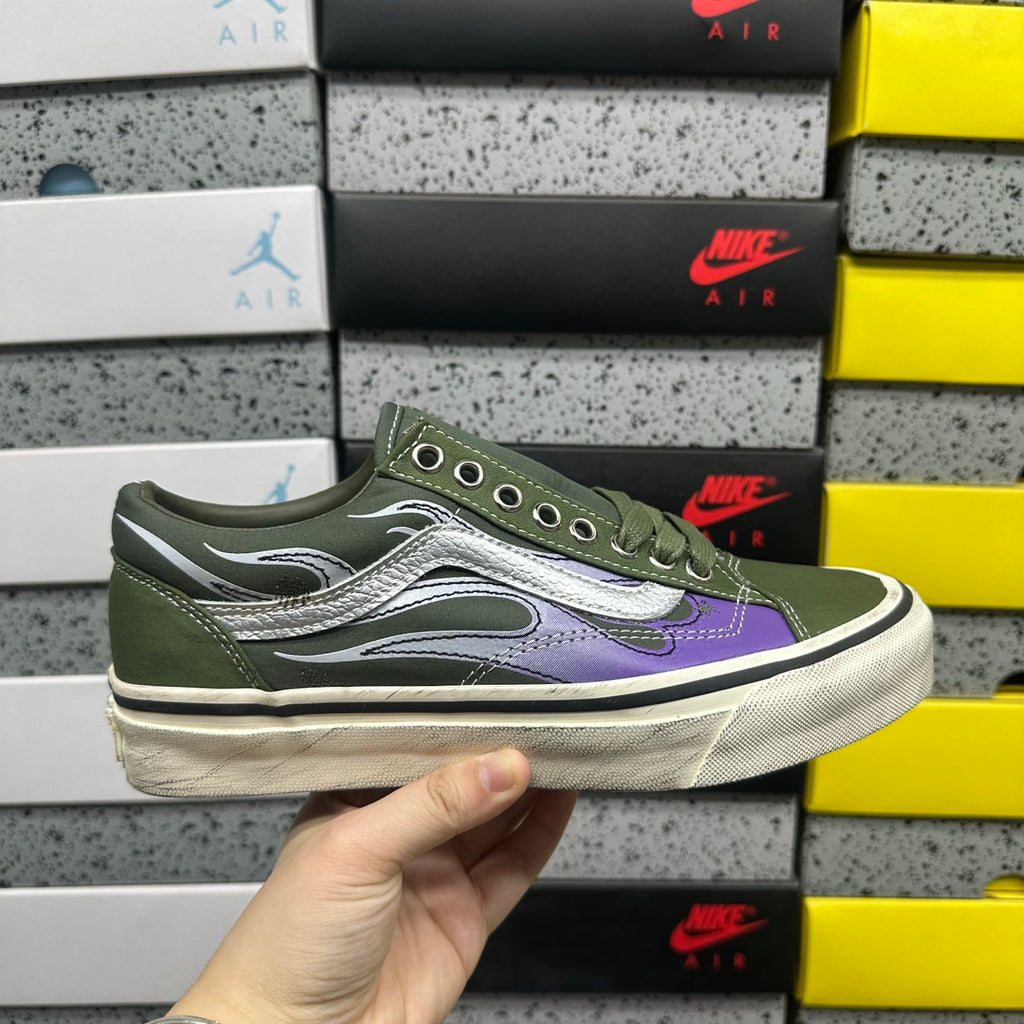 VANS OLD SKOOL ARCHIVE FLAME DARK GREEN WHITE