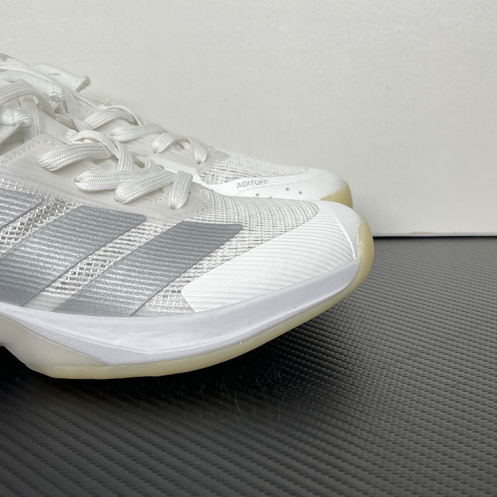 AD ADIZERO UBERSONIC 5 tennis shoes in the Cloud White / Silver Metallic