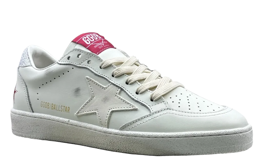 Golden Goose Ball-Star 'White Leather Star/Silver Glitter Heel Tab'