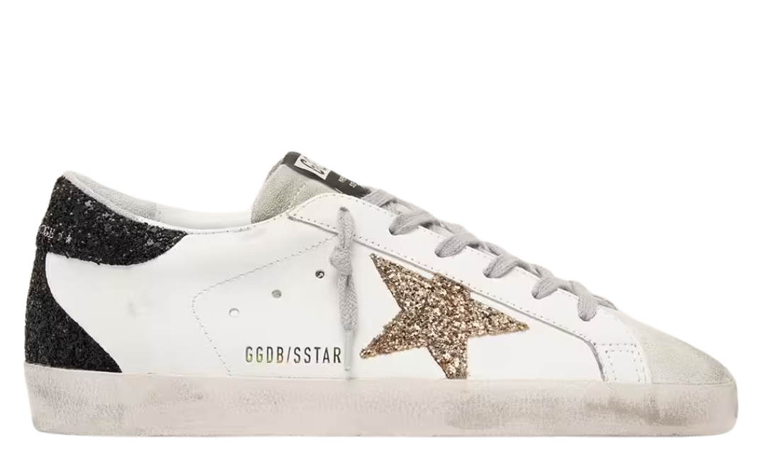 Golden Goose Super-Star 'Gold Glitter Star/Black Glitter Heel Tab'