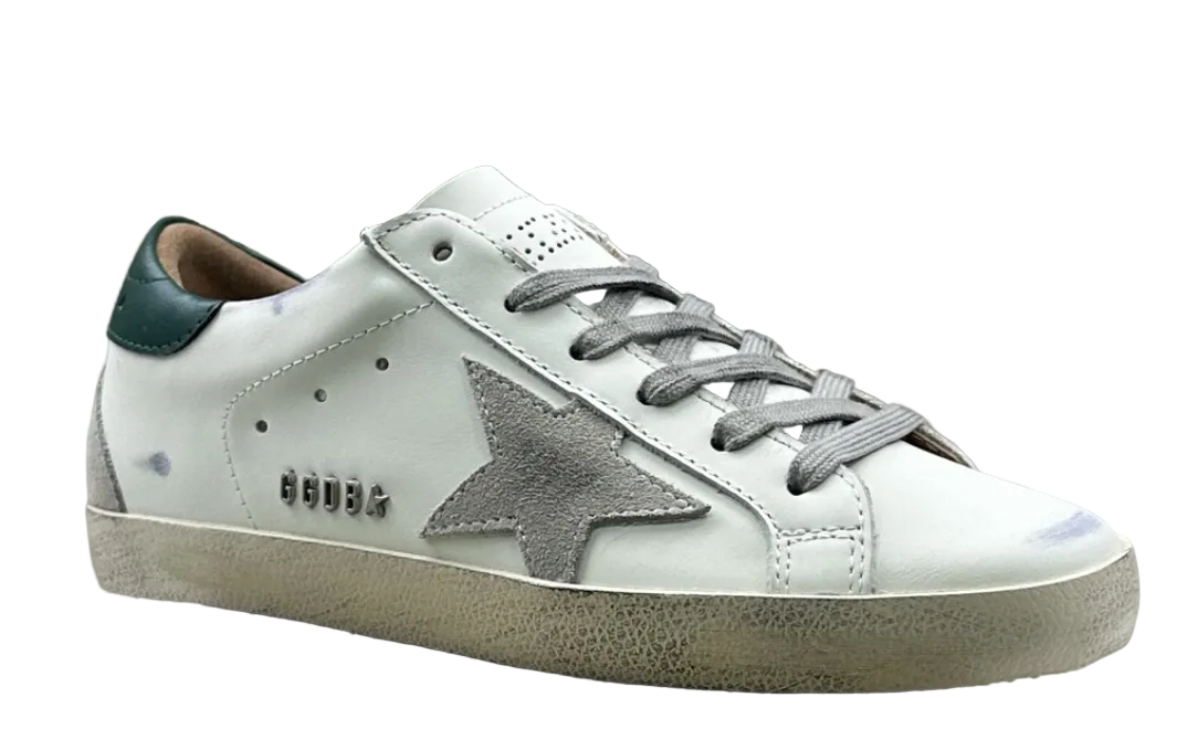 Golden Goose Super-Star 'Grey Suede Star/Green Leather Heel Tab'
