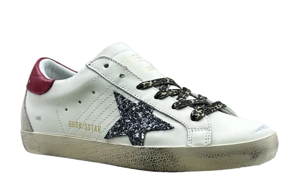 Golden Goose Super-Star 'Black Glitter Star/Red Leather Heel Tab'