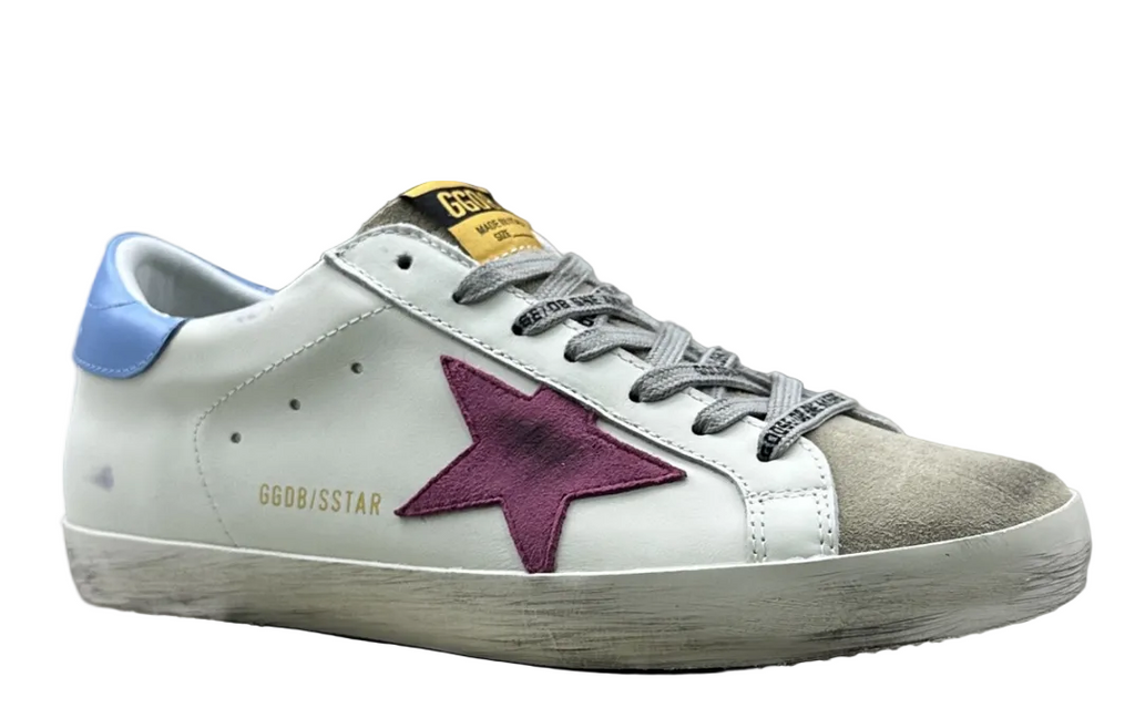 Golden Goose Super-Star 'Magenta Suede Star/Pastel Blue Leather Heel Tab'