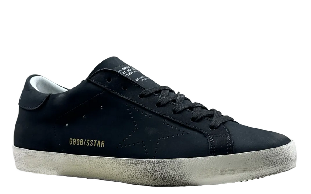 Golden Goose  Super-Star 'Black Nubuck Perforated Star/Black Heel Tab'