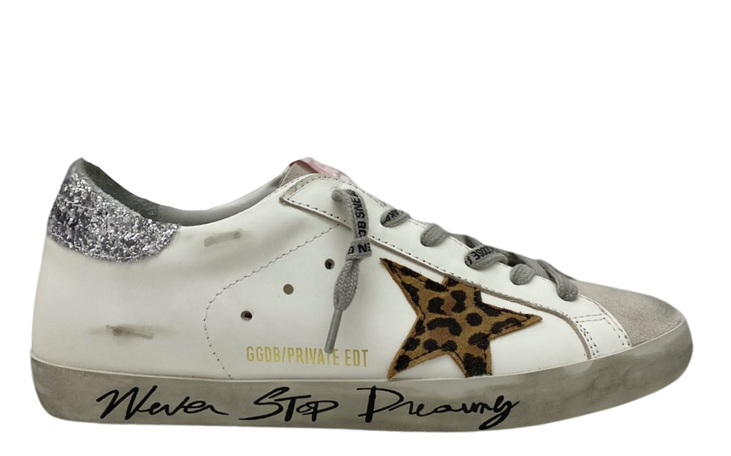 Golden Goose Super-Star 'Leopard Print Star/Silver Glitter Heel Tab'