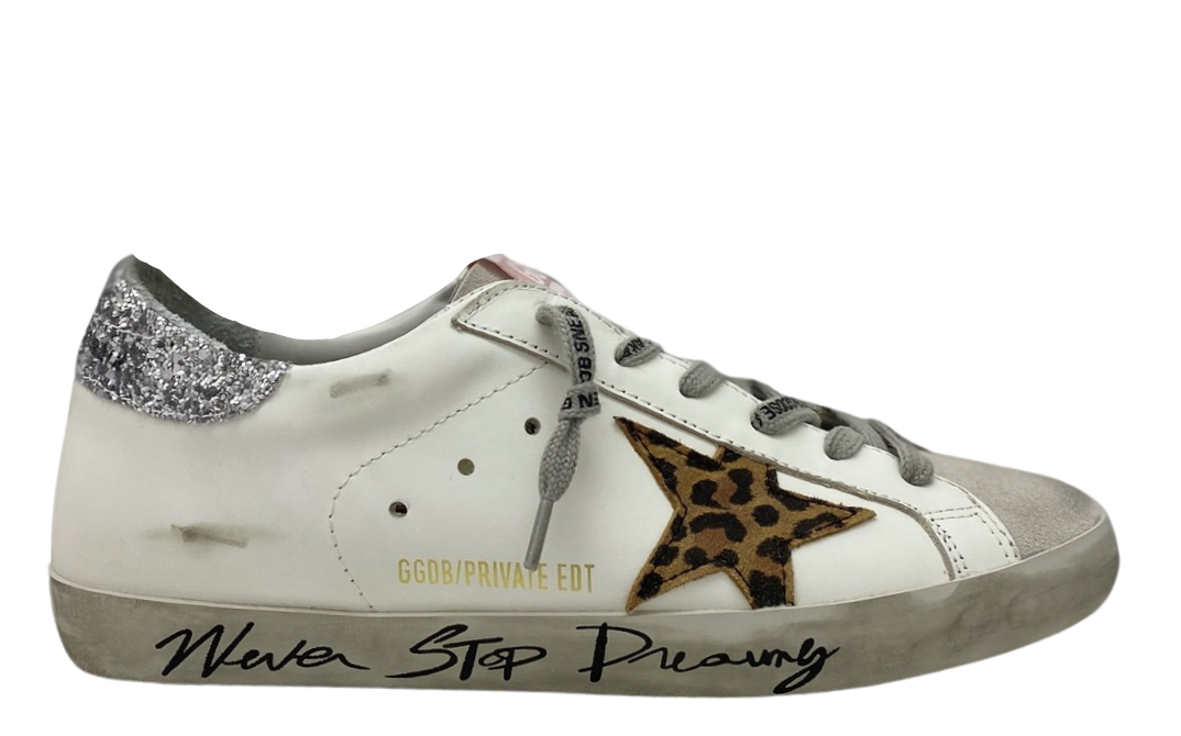 Golden Goose Super-Star 'Leopard Print Star/Silver Glitter Heel Tab'