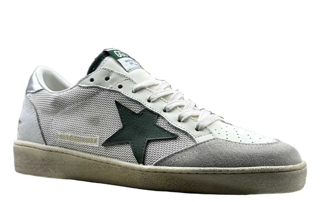 Golden Goose Ball-Star 'White Mesh Green Leather Star/Silver Heel Tab'