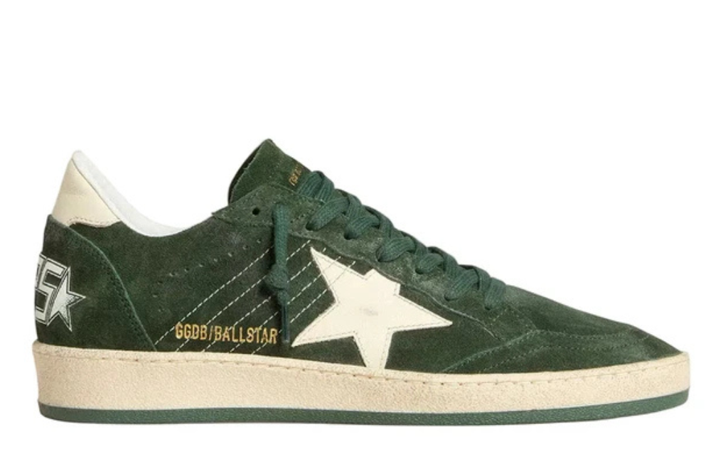 Golden Goose Ball-Star 'Green Suede White Leather Star & Heel Tab'