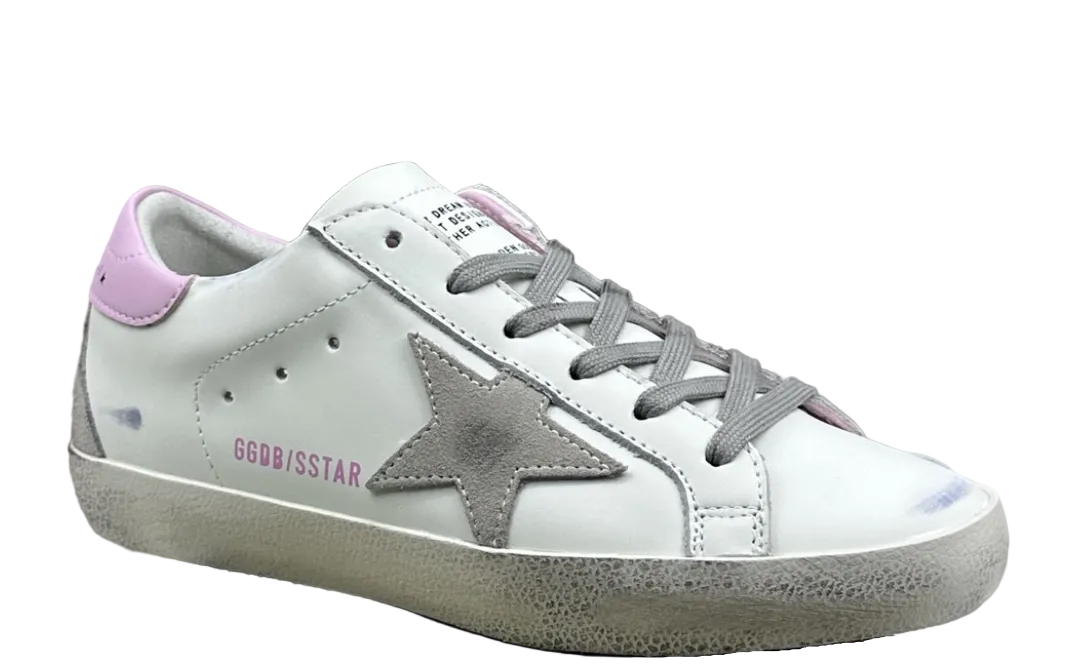 Golden Goose Super-Star 'Grey Suede Star/Pink Leather Heel Tab'