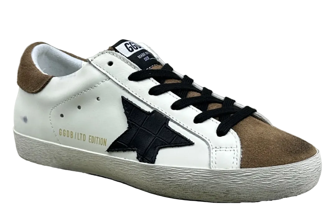 Golden Goose Super-Star 'Black Crocodile Print Star/Brown Suede Heel Tab'
