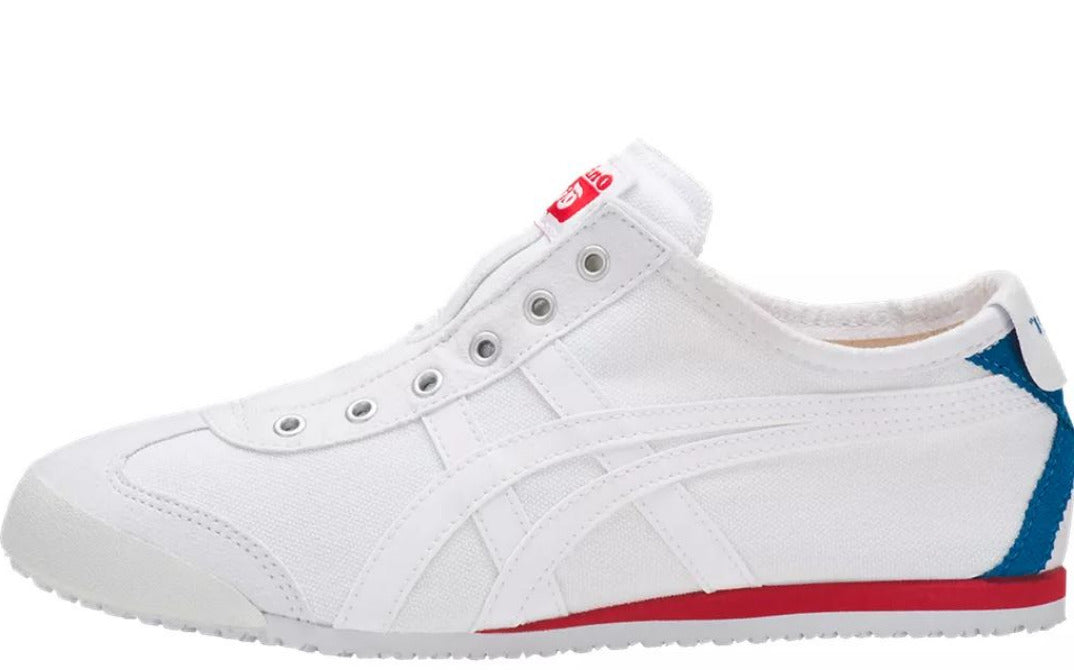 Onitsuka Tiger Mexico 66 Slip-On sneakers white canvas upper with blue and red tricolor accents - TG version