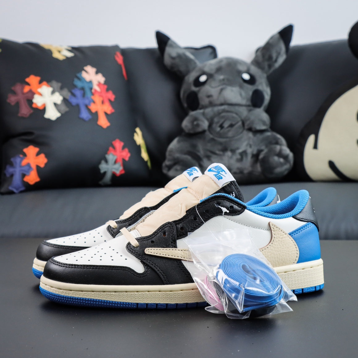 Jordan 1 Retro Low x Fragment Design x Travis Scott x 'Sail Black Military Blue'