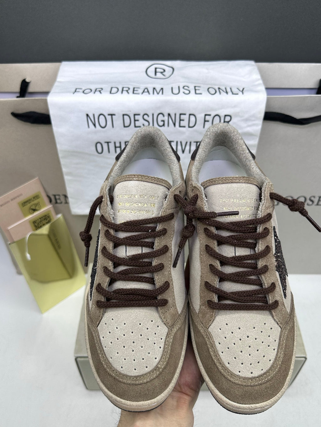 Golden Goose Ball-Star 'Beige Suede Dark Brown Glitter Star/Dark Brown Tab