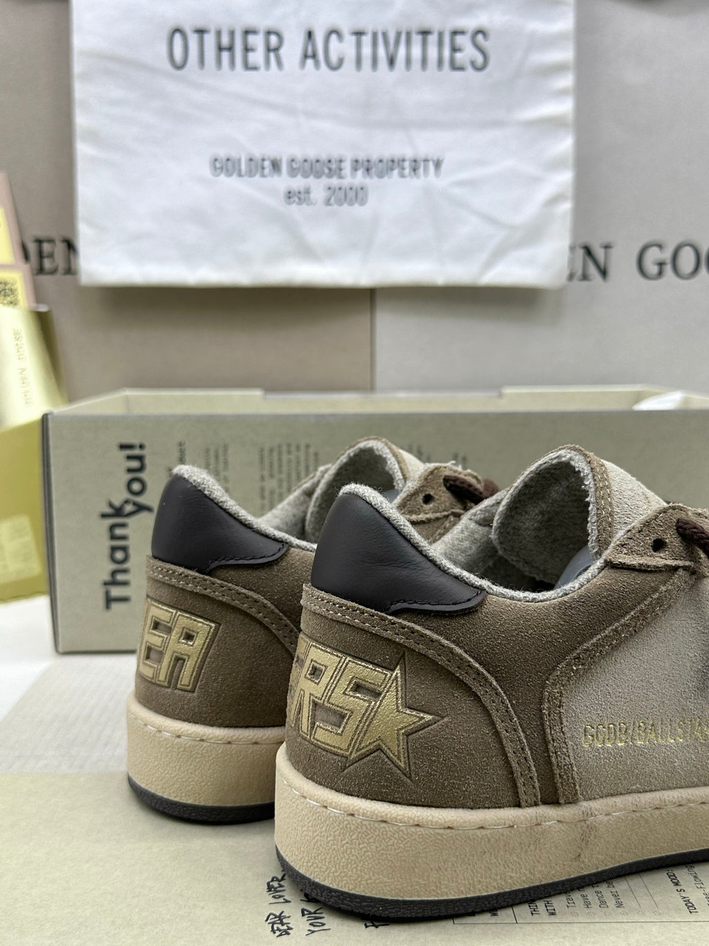 Golden Goose Ball-Star 'Beige Suede Dark Brown Glitter Star/Dark Brown Tab