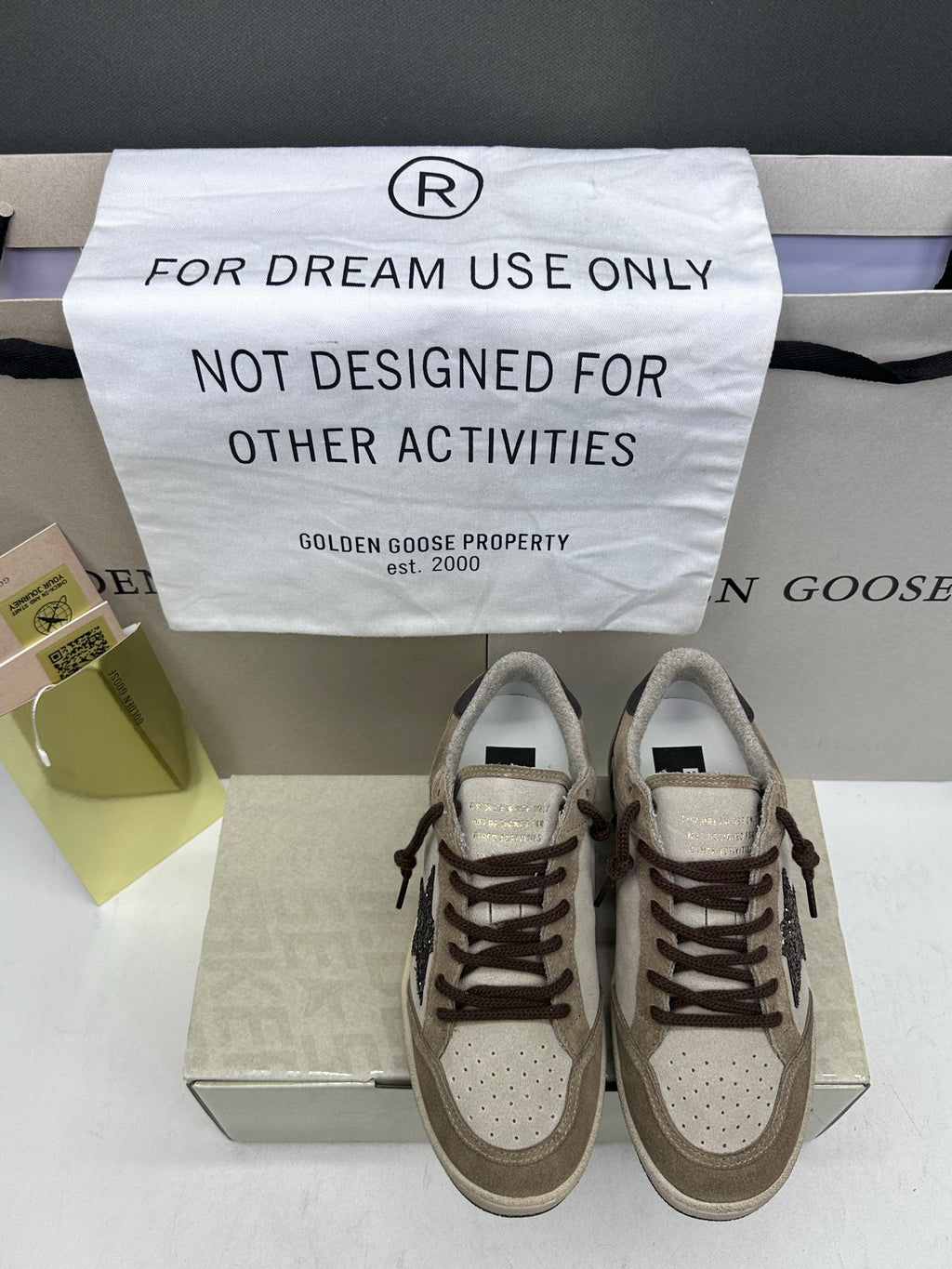 Golden Goose Ball-Star 'Beige Suede Dark Brown Glitter Star/Dark Brown Tab