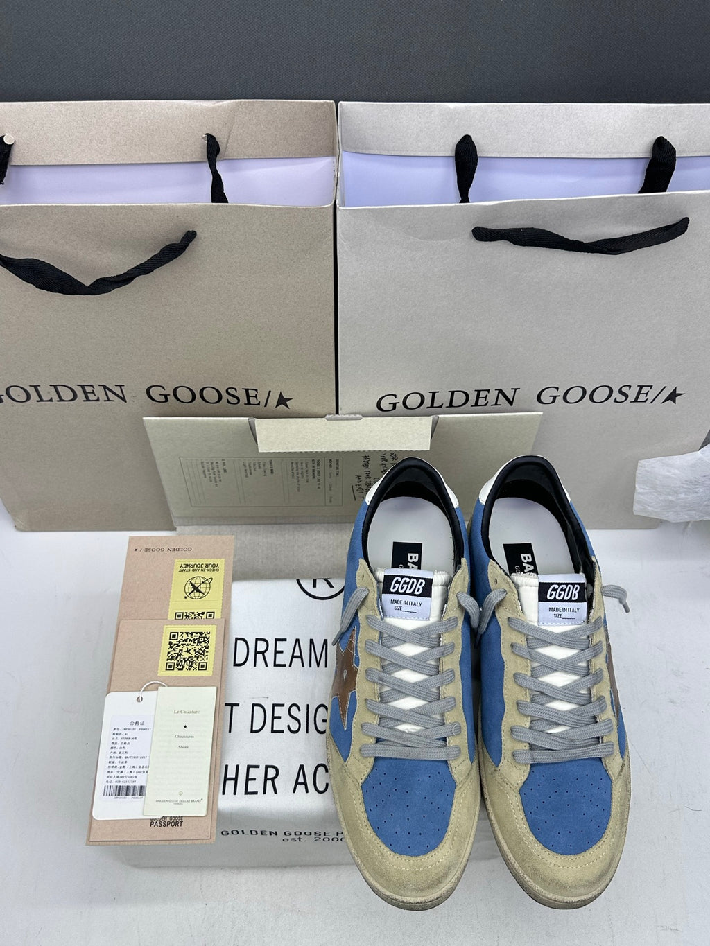 Golden Goose Ball-Star LTD 'Blue Suede Metallic Gold Star/White Tab'