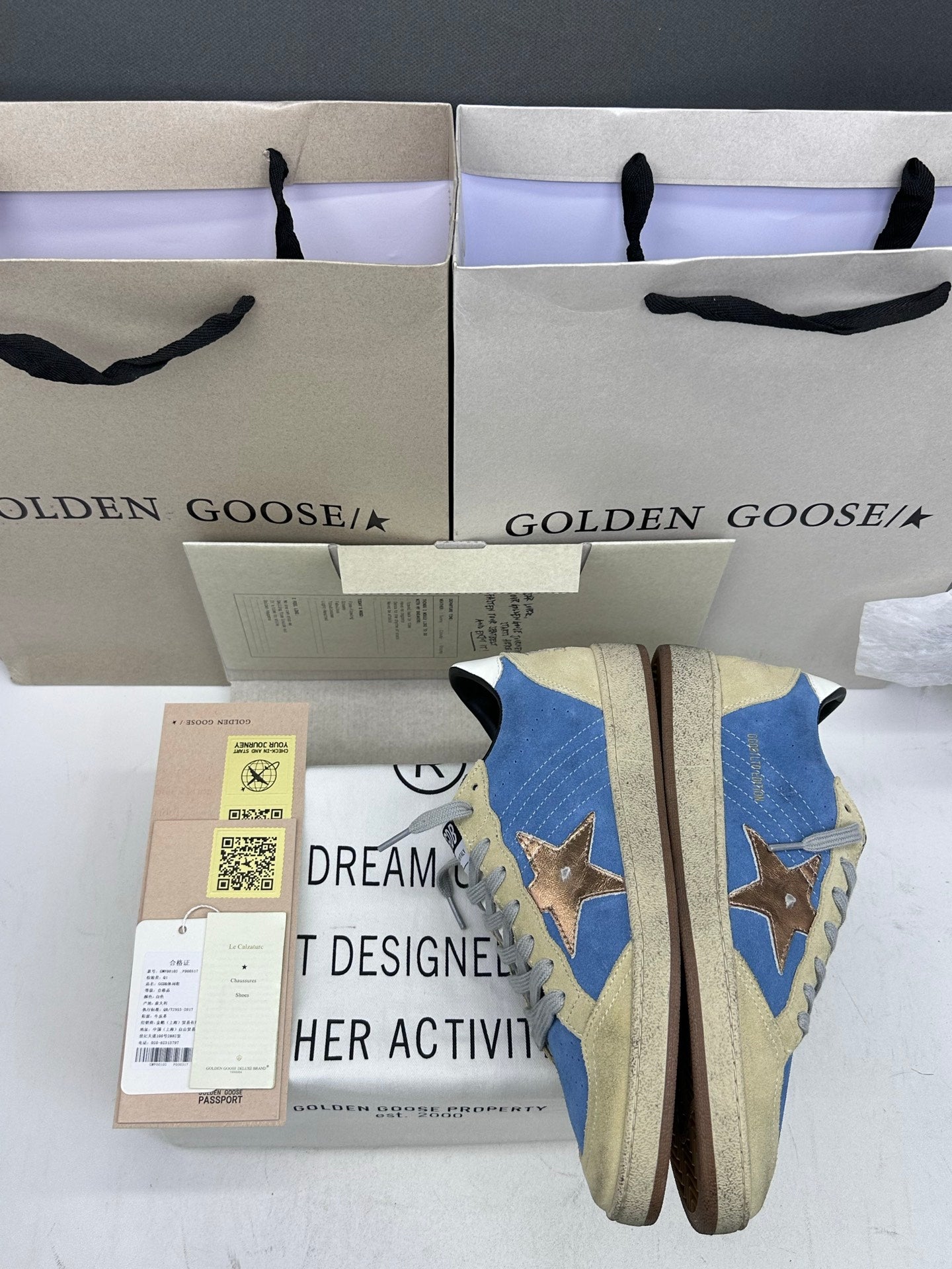 Golden Goose Ball-Star LTD 'Blue Suede Metallic Gold Star/White Tab'