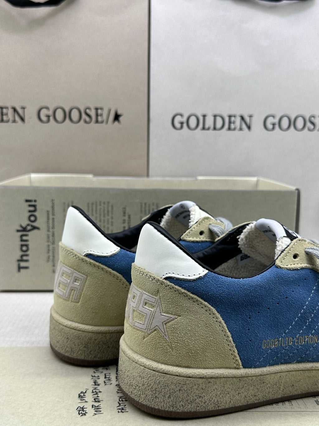 Golden Goose Ball-Star LTD 'Blue Suede Metallic Gold Star/White Tab'