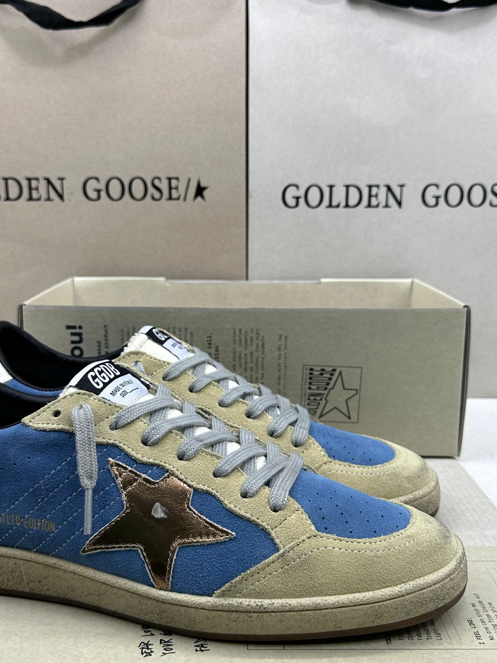 Golden Goose Ball-Star LTD 'Blue Suede Metallic Gold Star/White Tab'