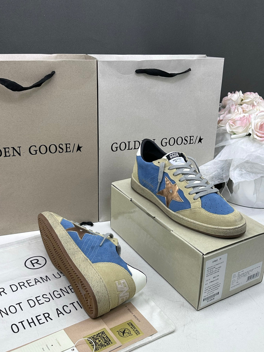 Golden Goose Ball-Star LTD 'Blue Suede Metallic Gold Star/White Tab'