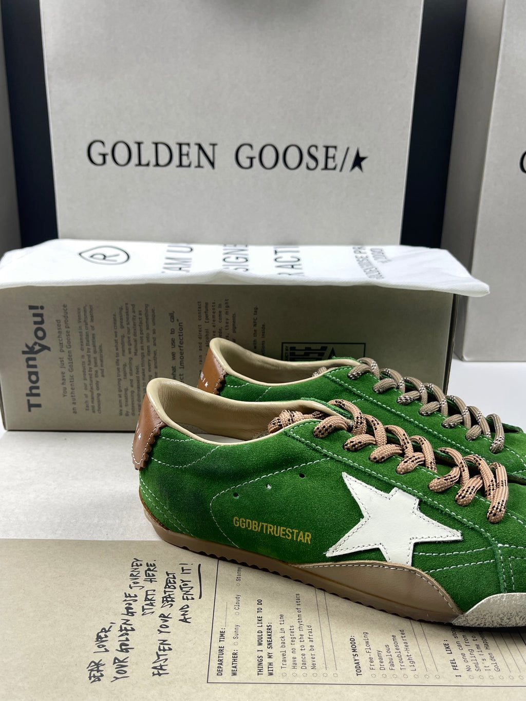 Golden Goose True-Star 'Green Suede White Leather Star/Brown Heel Tab'