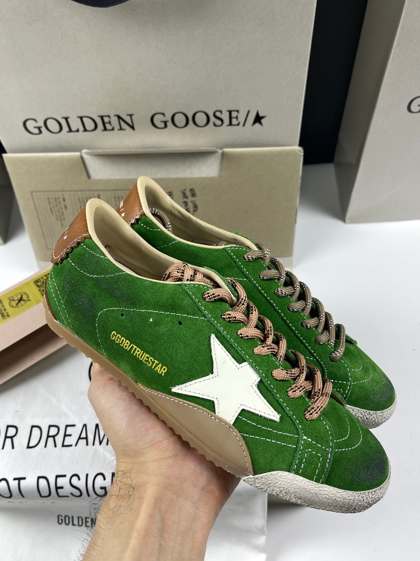 Golden Goose True-Star 'Green Suede White Leather Star/Brown Heel Tab'