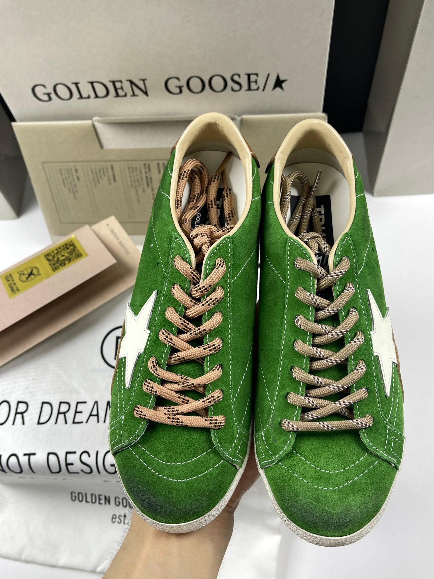 Golden Goose True-Star 'Green Suede White Leather Star/Brown Heel Tab'