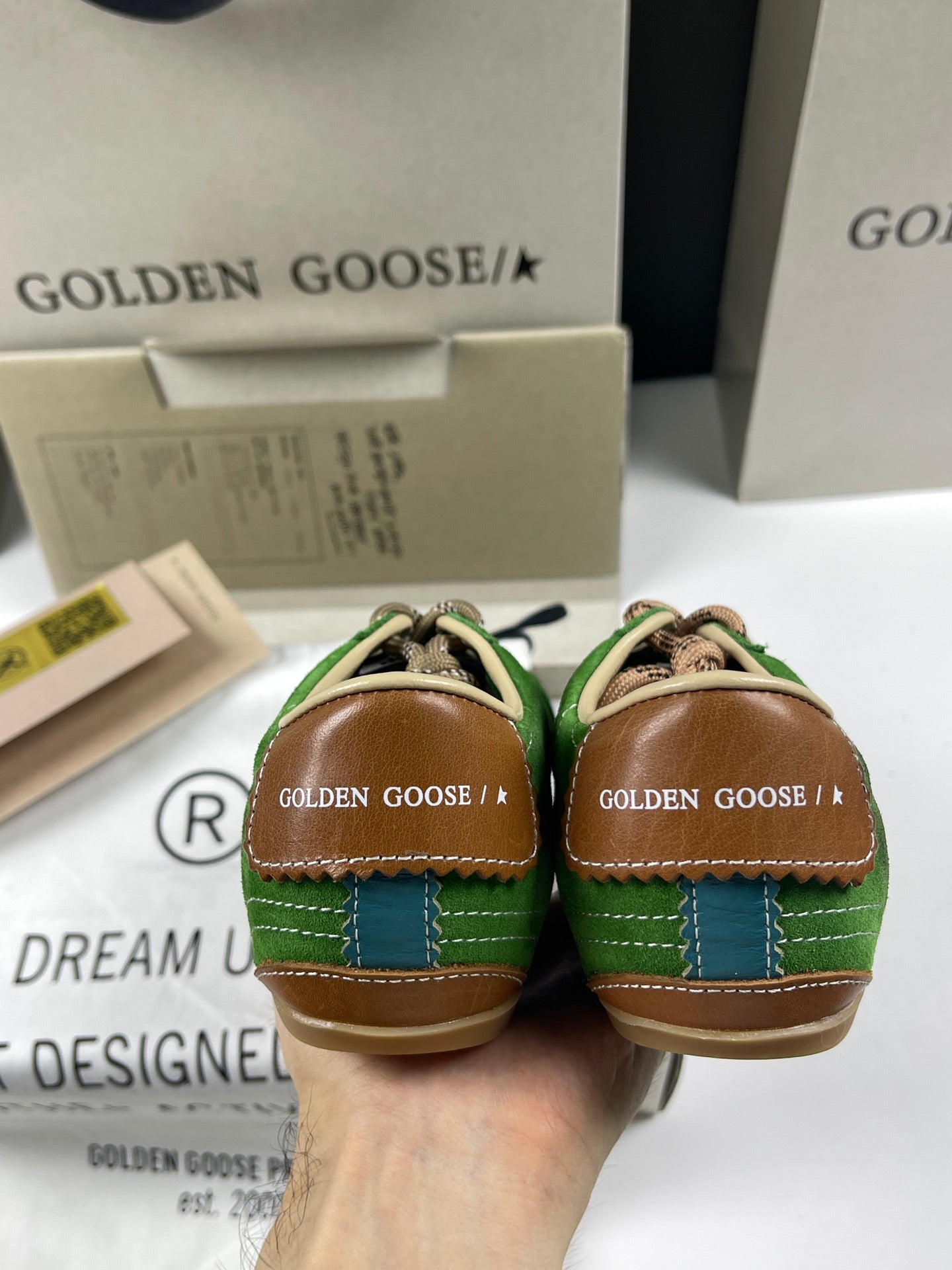 Golden Goose True-Star 'Green Suede White Leather Star/Brown Heel Tab'