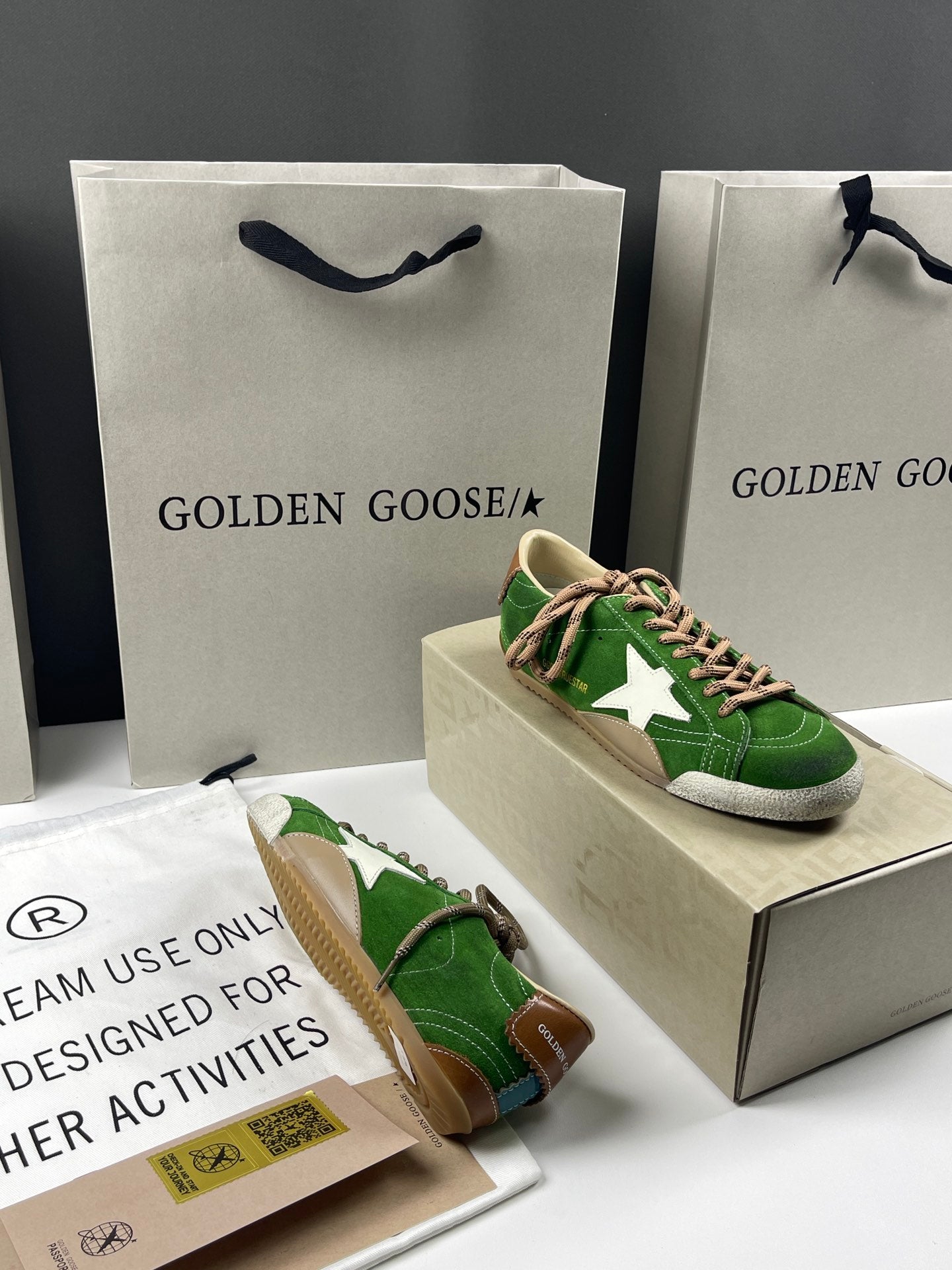Golden Goose True-Star 'Green Suede White Leather Star/Brown Heel Tab'