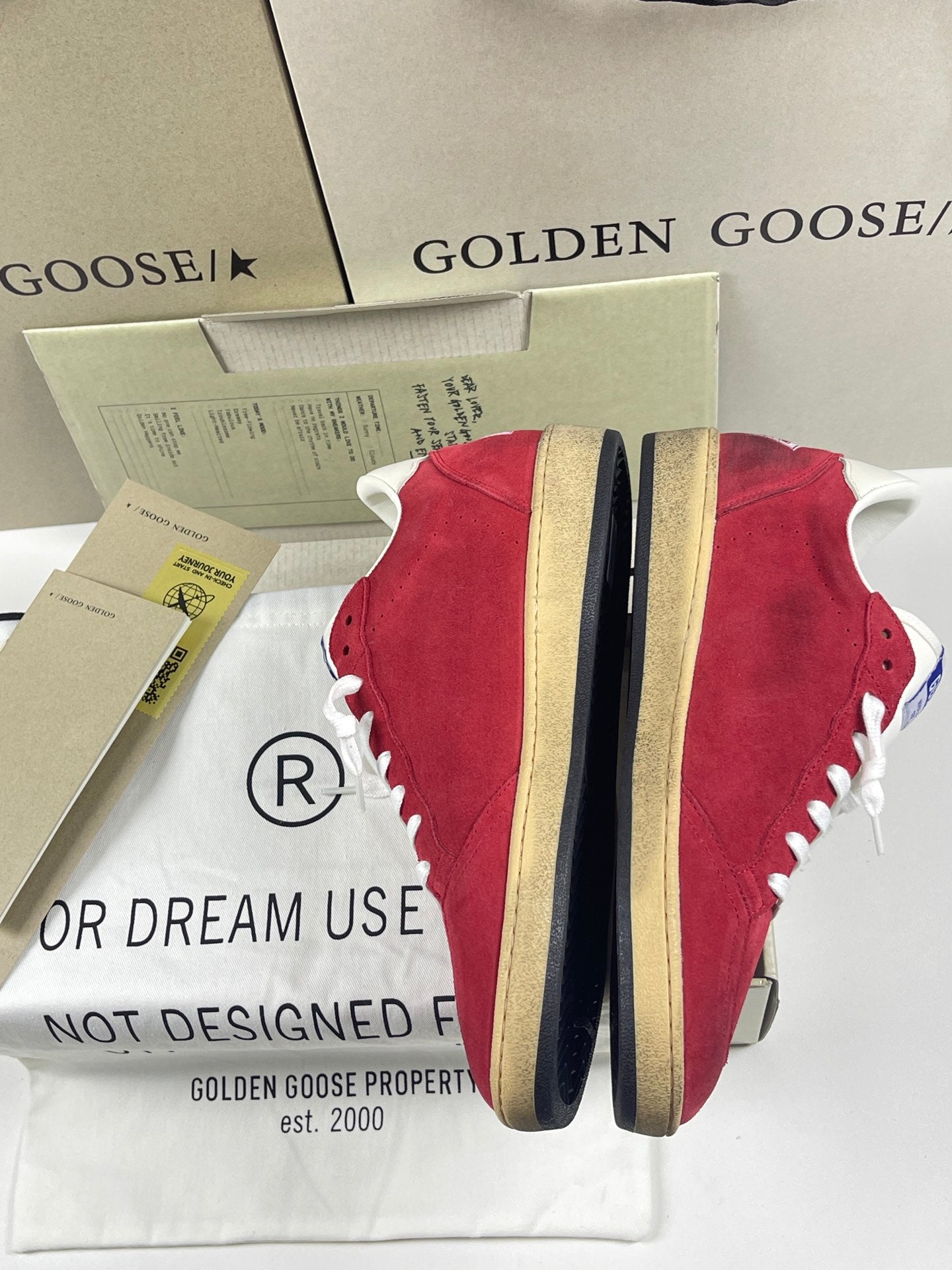 Golden Goose Ball-Star 'Red Suede White Leather Star & Heel Tab'