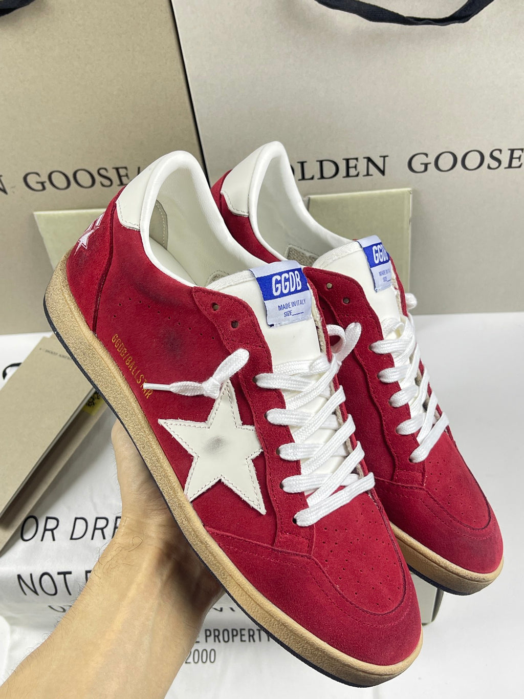 Golden Goose Ball-Star 'Red Suede White Leather Star & Heel Tab'