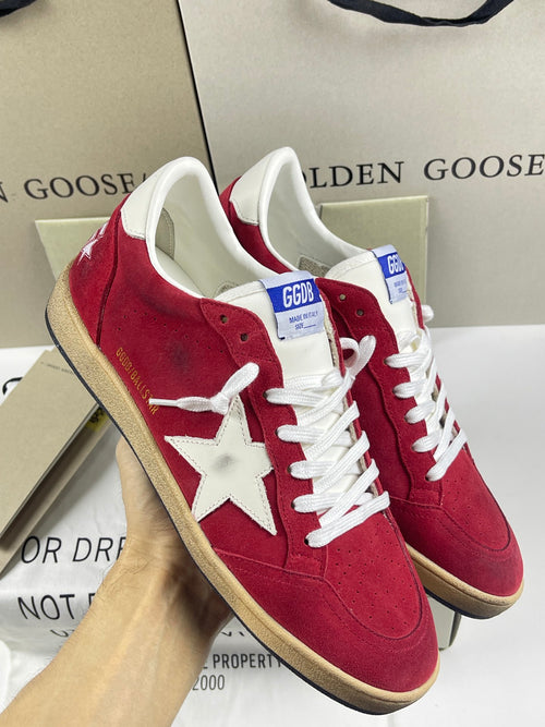 Golden Goose Ball-Star 'Red Suede White Leather Star & Heel Tab'