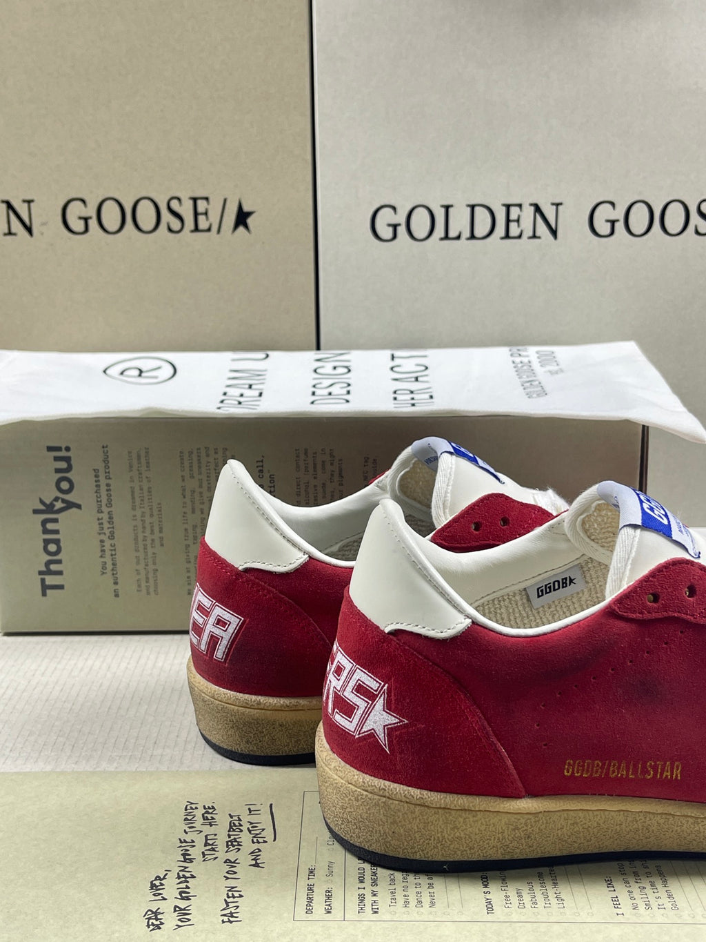 Golden Goose Ball-Star 'Red Suede White Leather Star & Heel Tab'