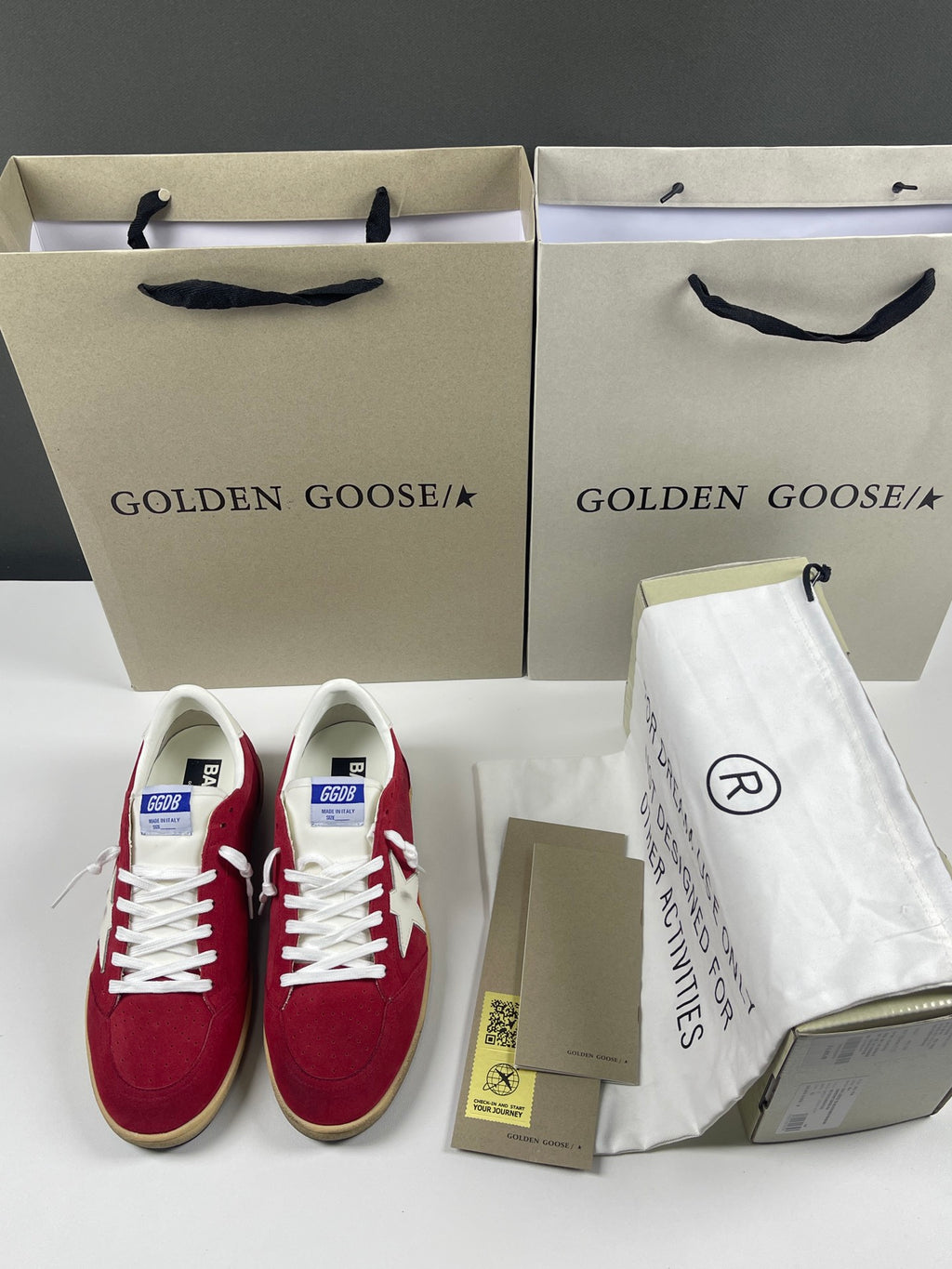 Golden Goose Ball-Star 'Red Suede White Leather Star & Heel Tab'