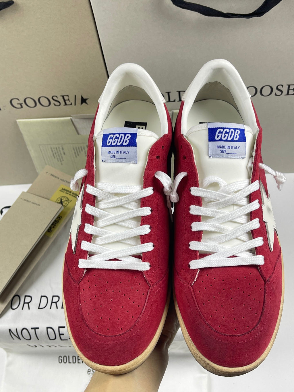 Golden Goose Ball-Star 'Red Suede White Leather Star & Heel Tab'