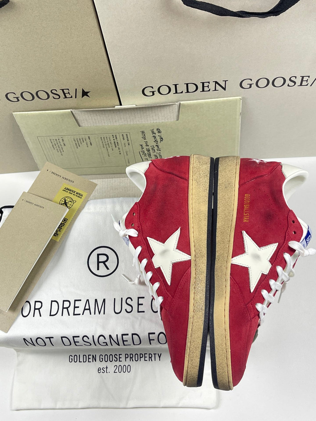 Golden Goose Ball-Star 'Red Suede White Leather Star & Heel Tab'