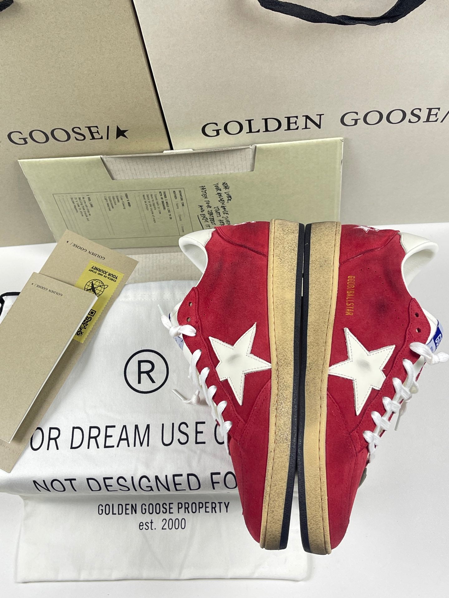 Golden Goose Ball-Star 'Red Suede White Leather Star & Heel Tab'