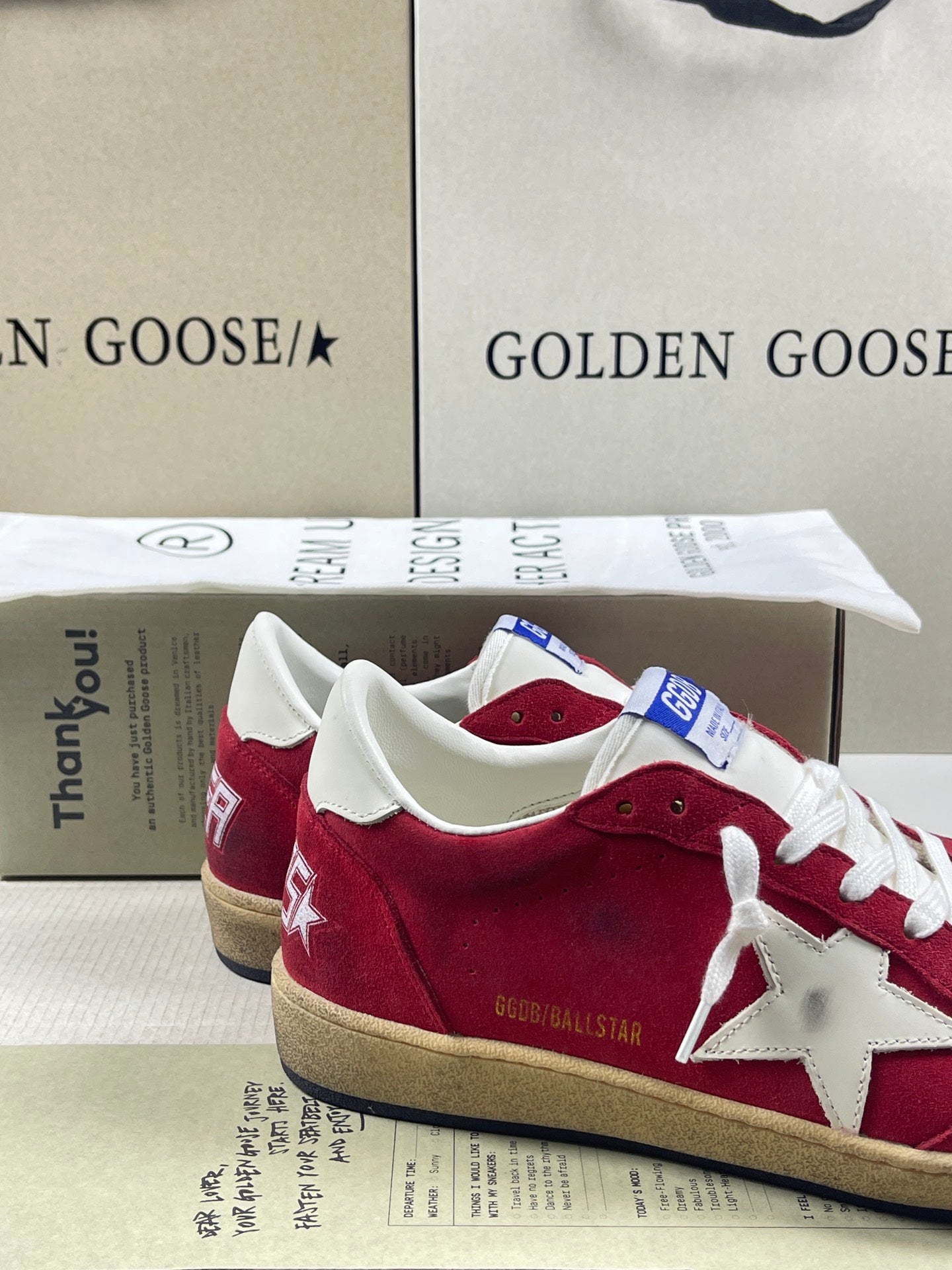 Golden Goose Ball-Star 'Red Suede White Leather Star & Heel Tab'