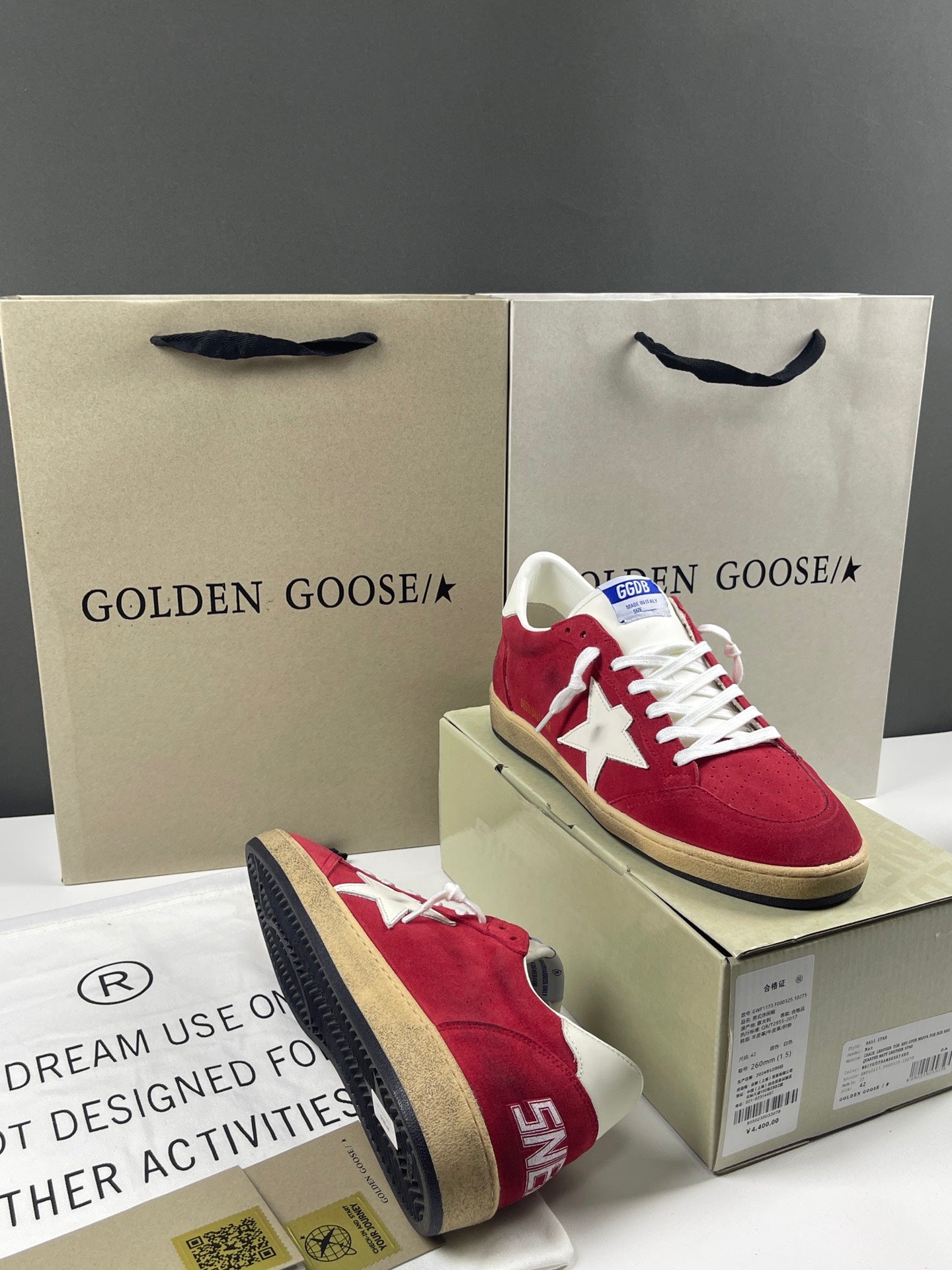 Golden Goose Ball-Star 'Red Suede White Leather Star & Heel Tab'