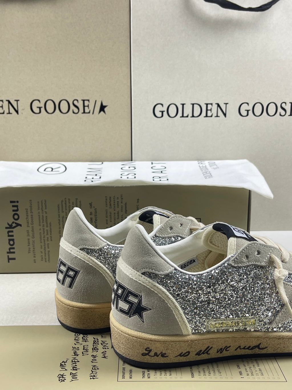Golden Goose Ball-Star 'Silver Glitter Ice Grey Suede Star & Heel Tab'