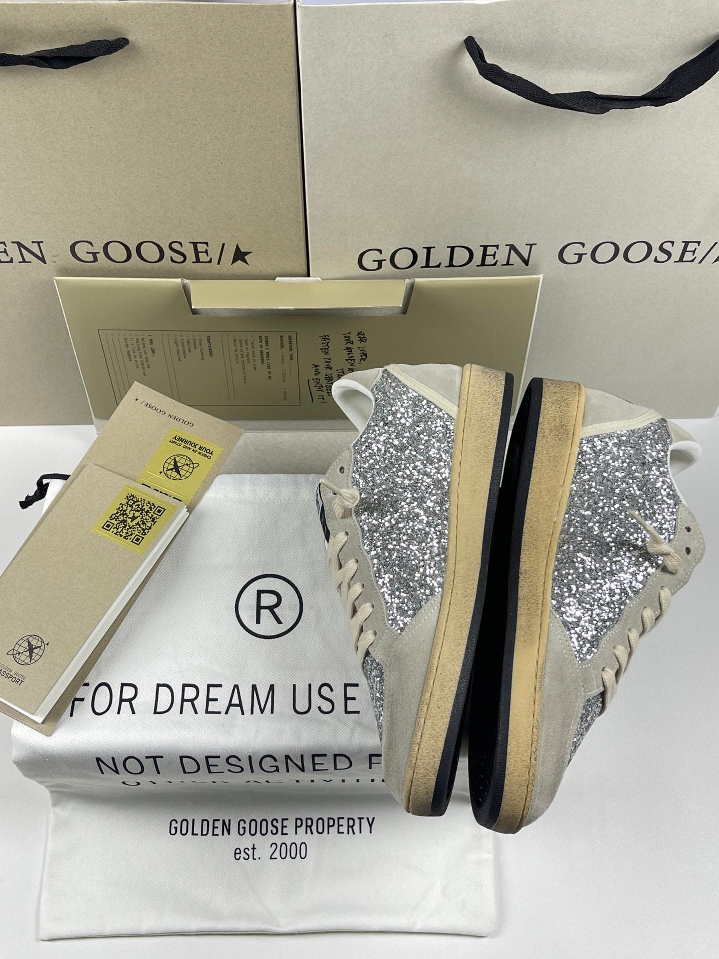 Golden Goose Ball-Star 'Silver Glitter Ice Grey Suede Star & Heel Tab'
