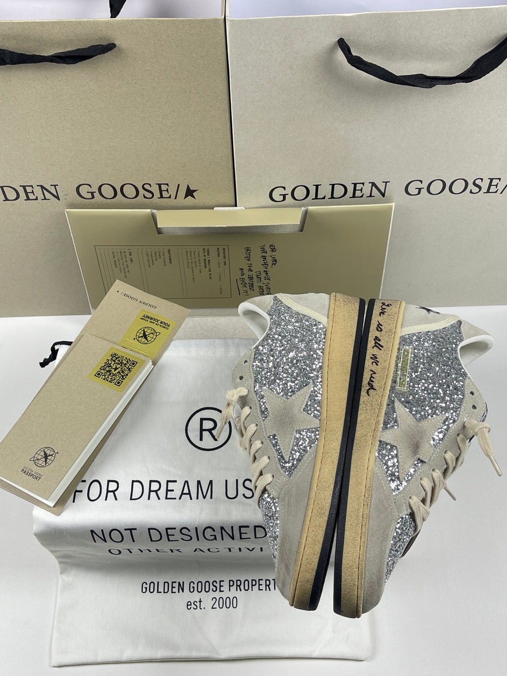 Golden Goose Ball-Star 'Silver Glitter Ice Grey Suede Star & Heel Tab'