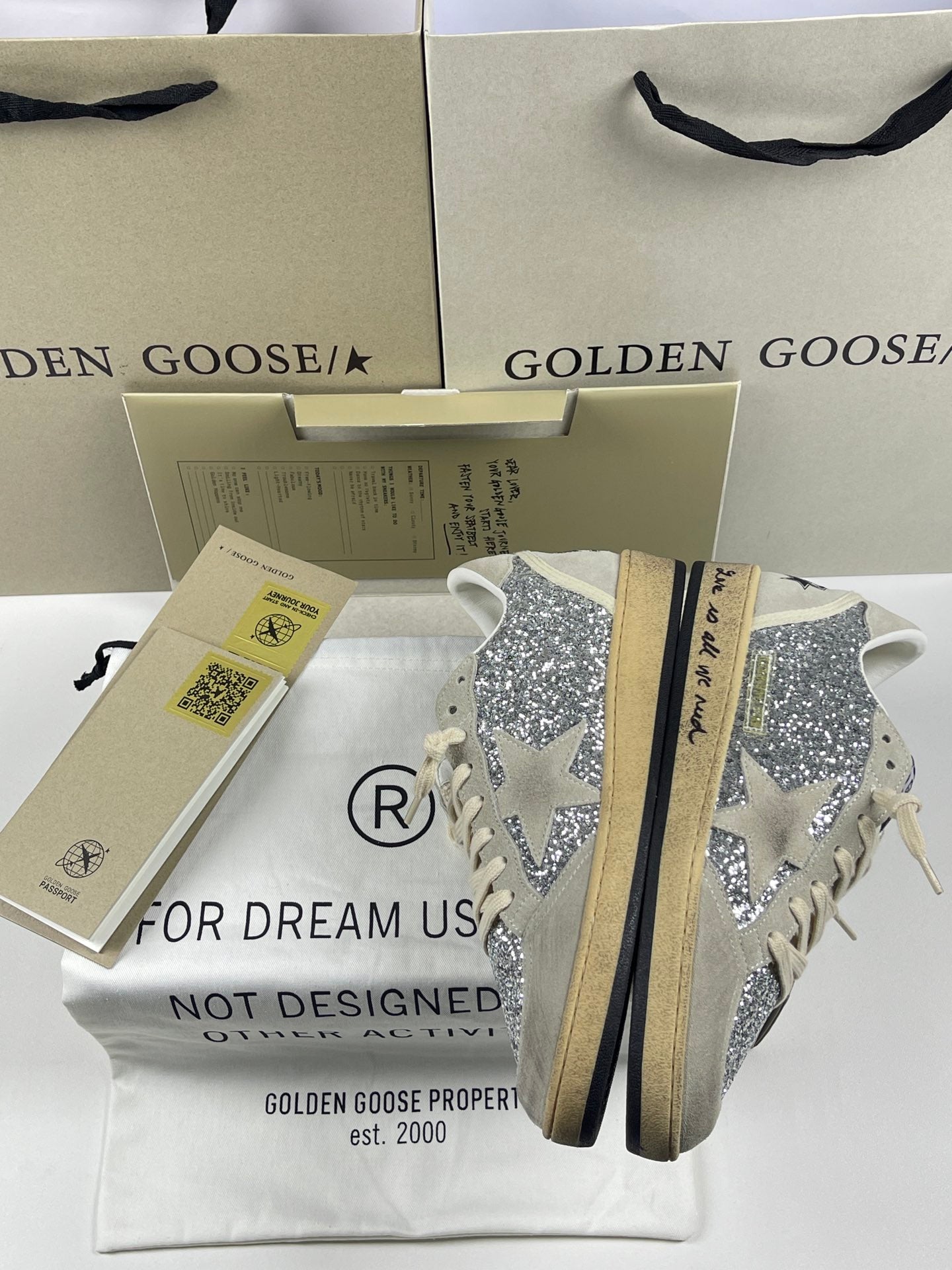 Golden Goose Ball-Star 'Silver Glitter Ice Grey Suede Star & Heel Tab'