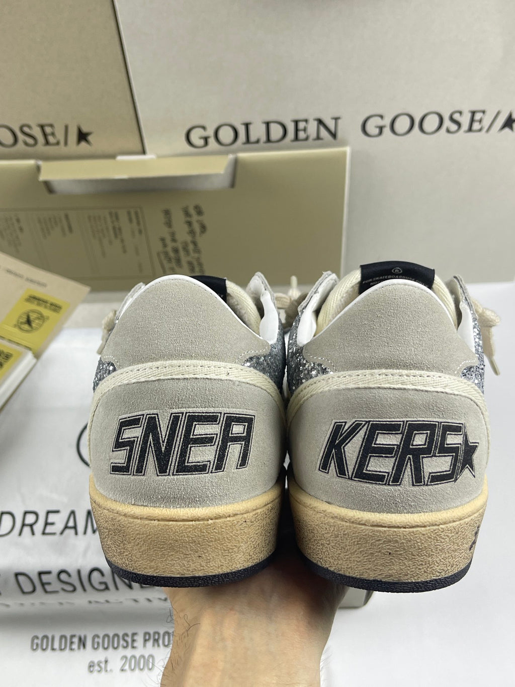 Golden Goose Ball-Star 'Silver Glitter Ice Grey Suede Star & Heel Tab'